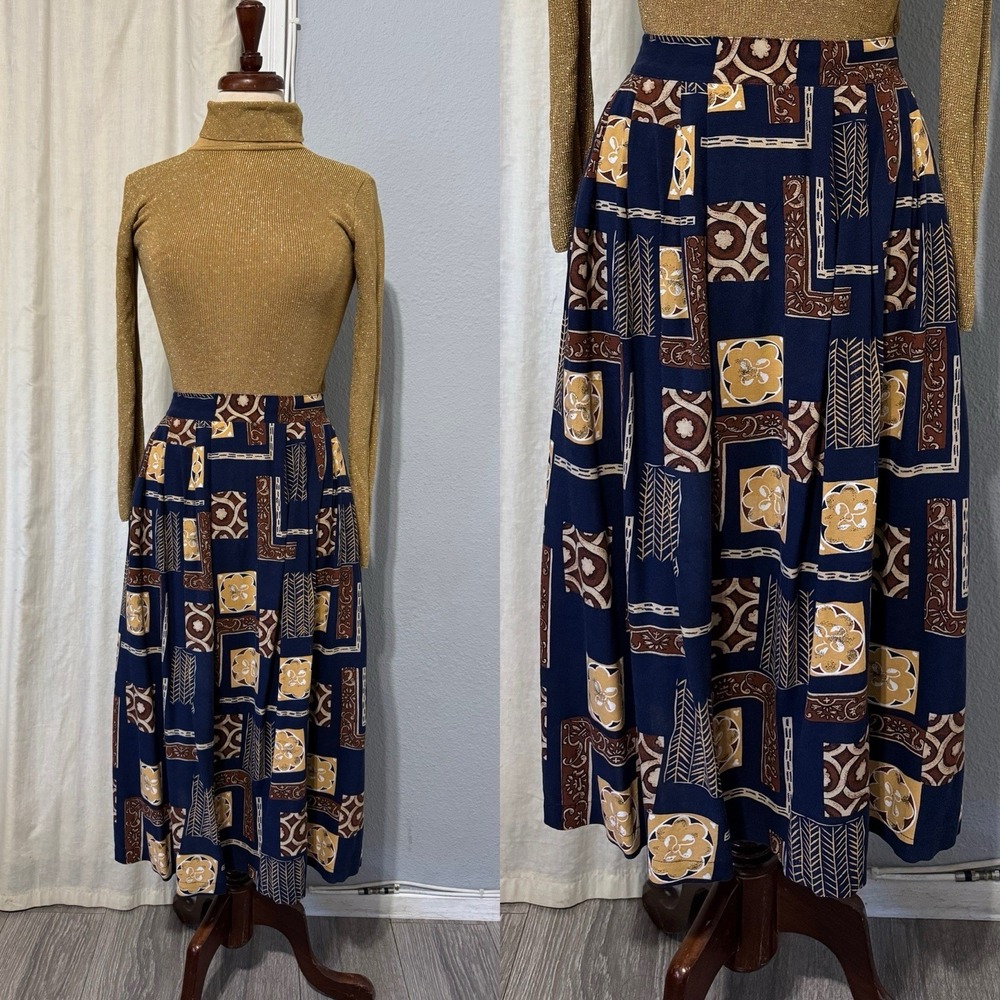 Sag Harbor 1/2 Elastic Waist Boho Midi Skirt Geometric Print Peasant Indie Large